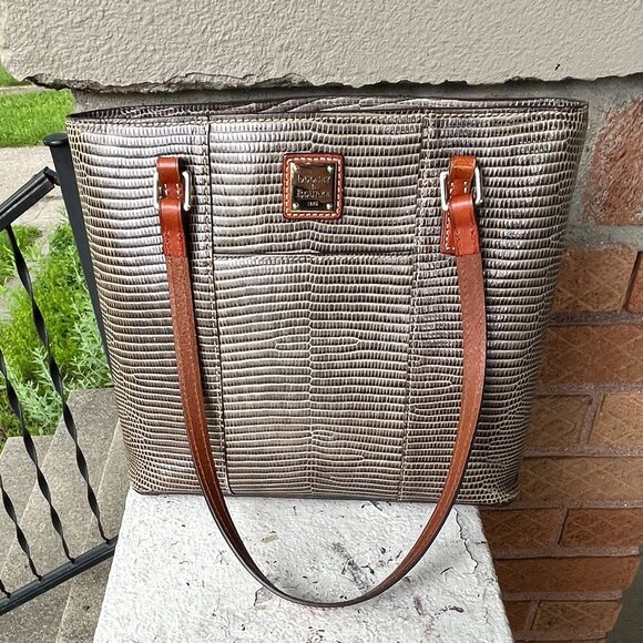 DOONEY & BOURKE Lexington Bucket Brown Gray Lizard Embossed Tote Shopper Bag - Picture 1 of 11
